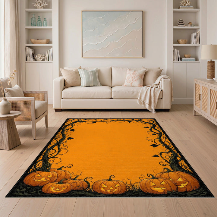 Pumpkin Vine Halloween Orange Area Rug