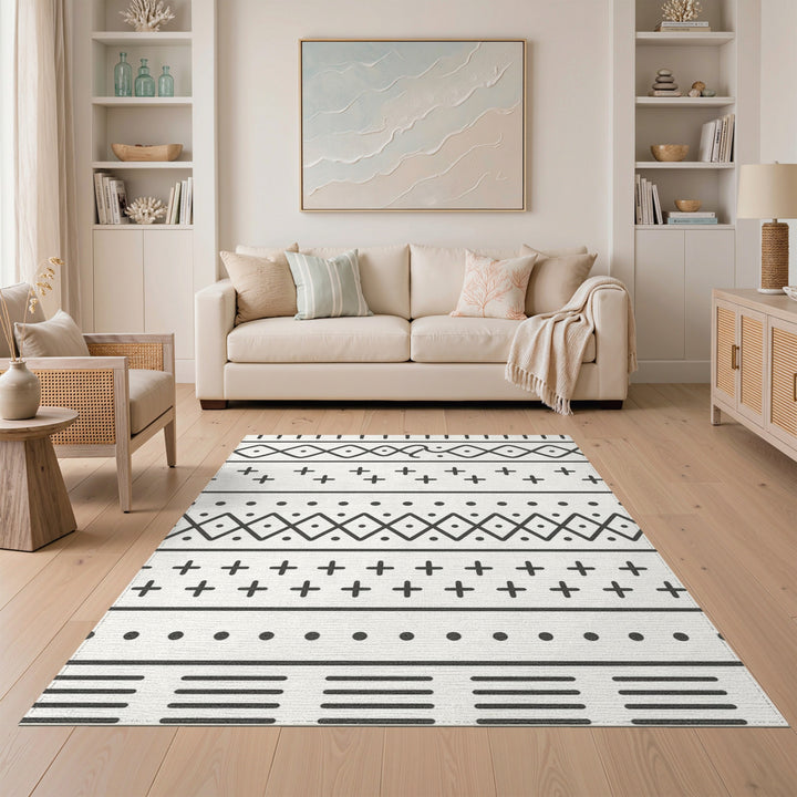 Black White Geometric Area Rug
