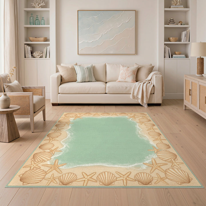 Teal Coastal Seashell Area Rug