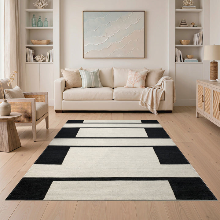 Black White Geometric Area Rug