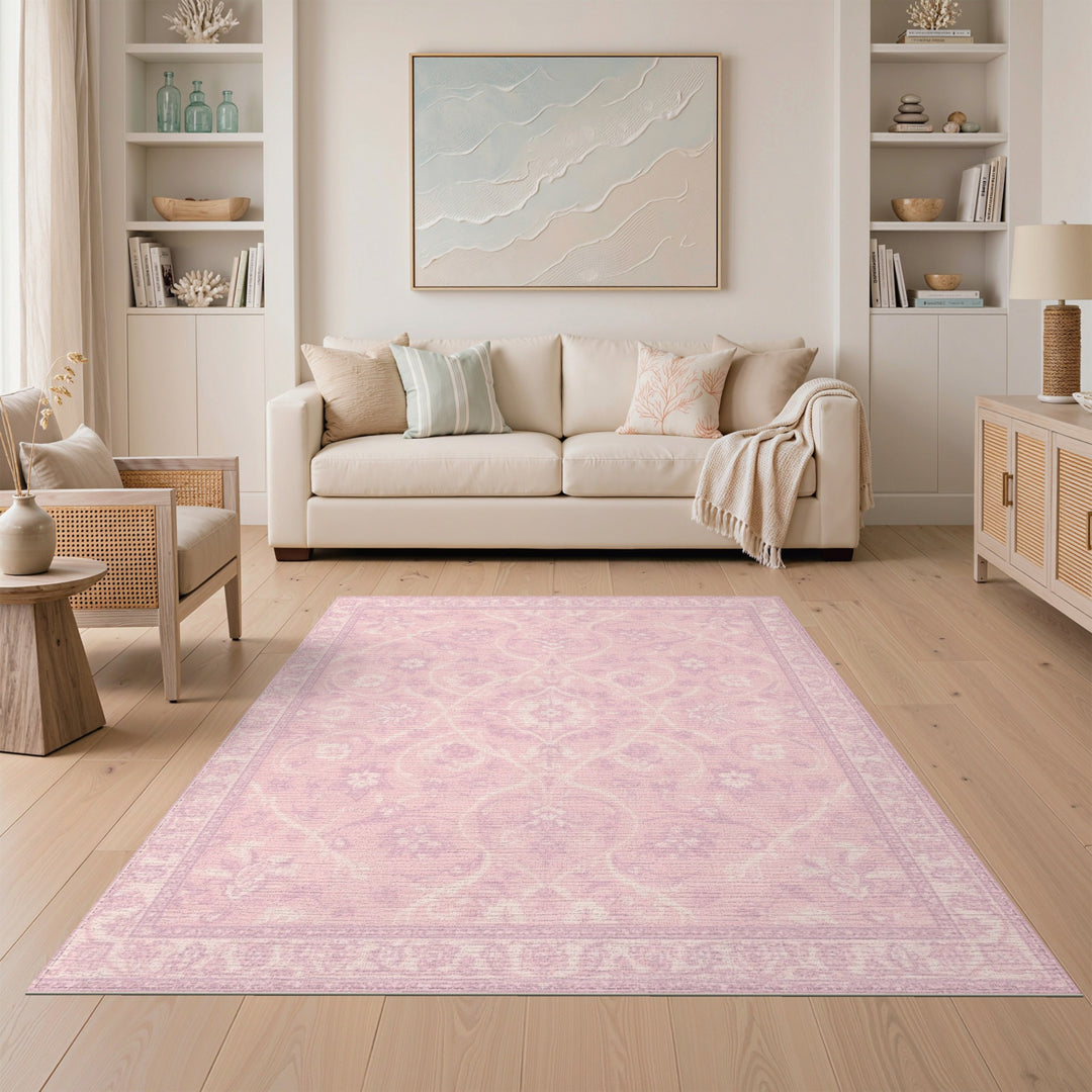 Pink Floral Vintage Washable Area Rug