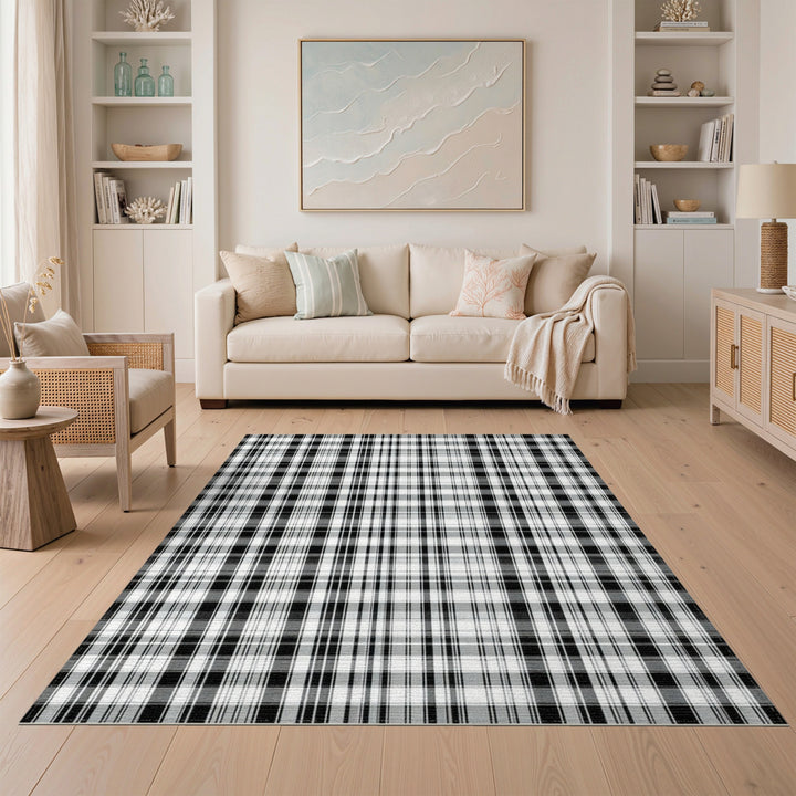 Black and White Plaid Area Rug