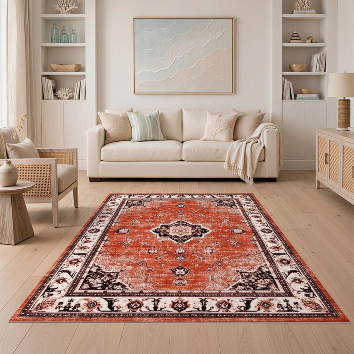 Medallion Red Distressed Vintage Medallion Area Rug