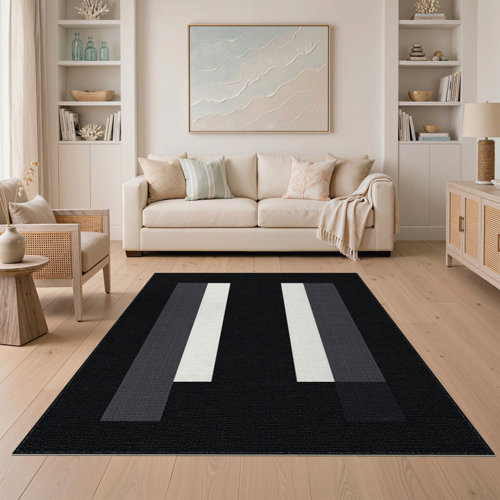 Vertical Black White Vertical Stripe Area Rug