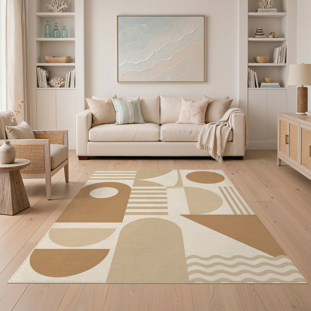 Geometric Modern Brown Tan Geometric Area Rug