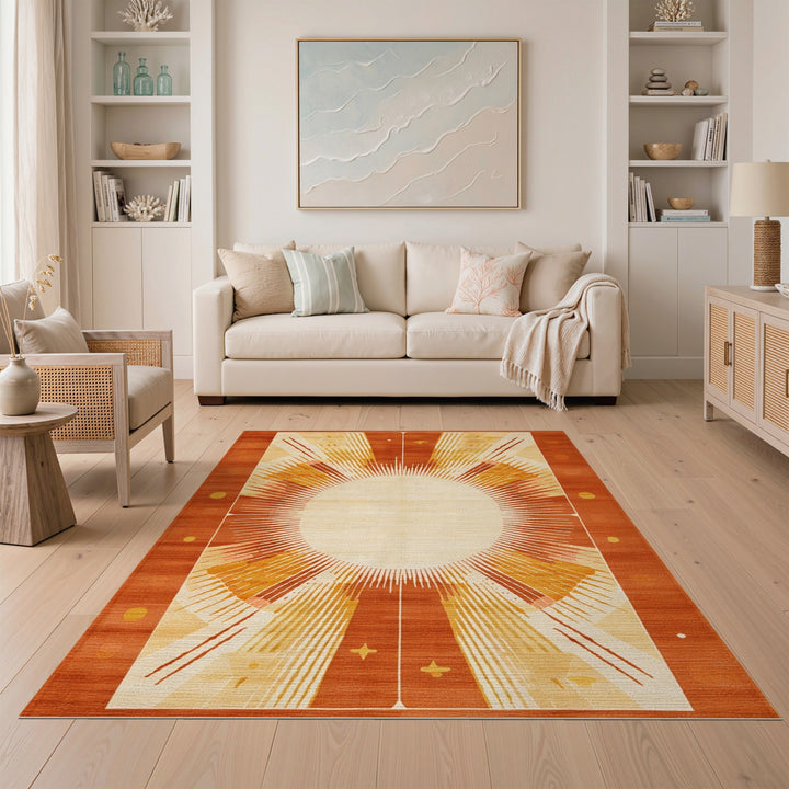 Orange Sunburst Geometric Orange Area Rug