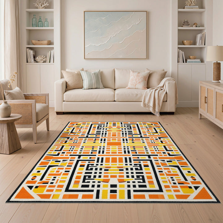 Orange Geometric Modern Area Rug