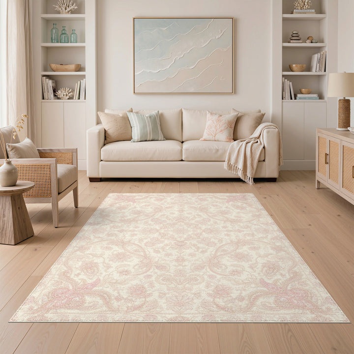 Blush Pink Floral Vintage Area Rug