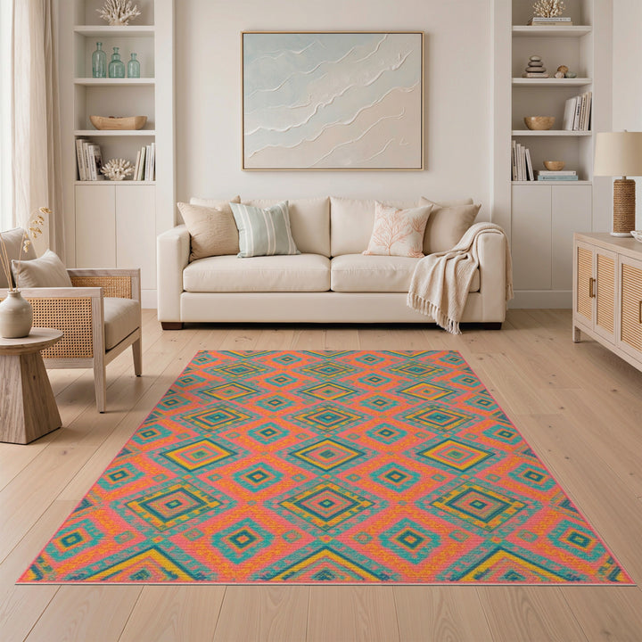 Multi-color and Patterns Vibrant Multi-Color Diamond Geometric Area Rug