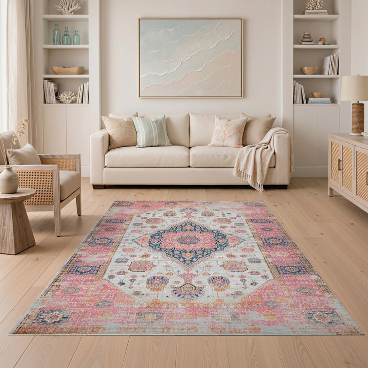 Pink Distressed Vintage Area Rug