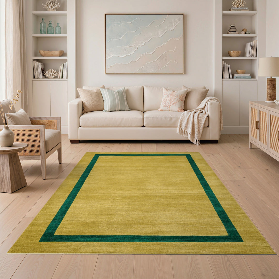 Geometric Modern Yellow Geometric Border Area Rug