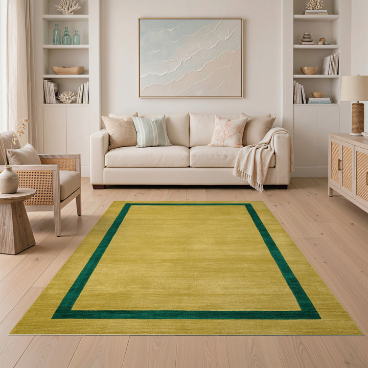Geometric Modern Yellow Geometric Border Area Rug