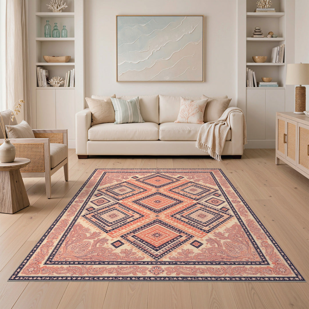 Orange Geometric Diamond Area Rug