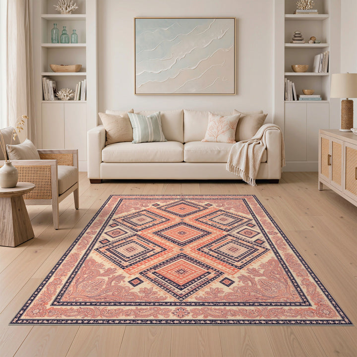 Orange Geometric Diamond Area Rug