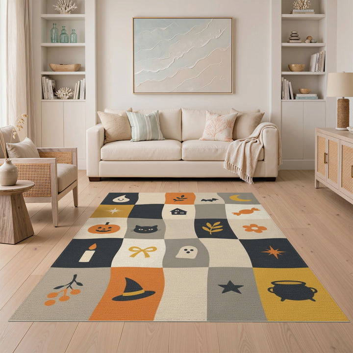Halloween Icons Multi-Color Kids Area Rug