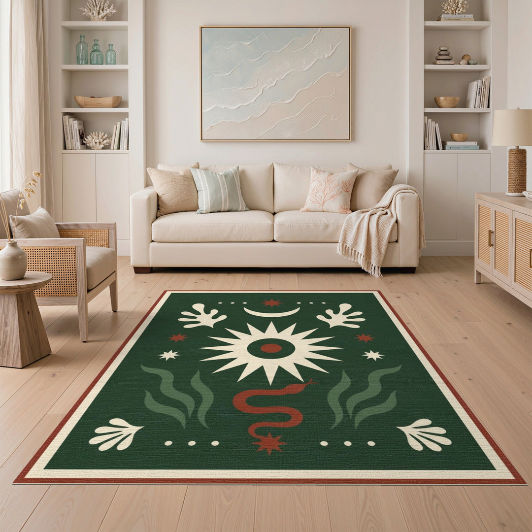 Green Celestial Sun Moon Area Rug