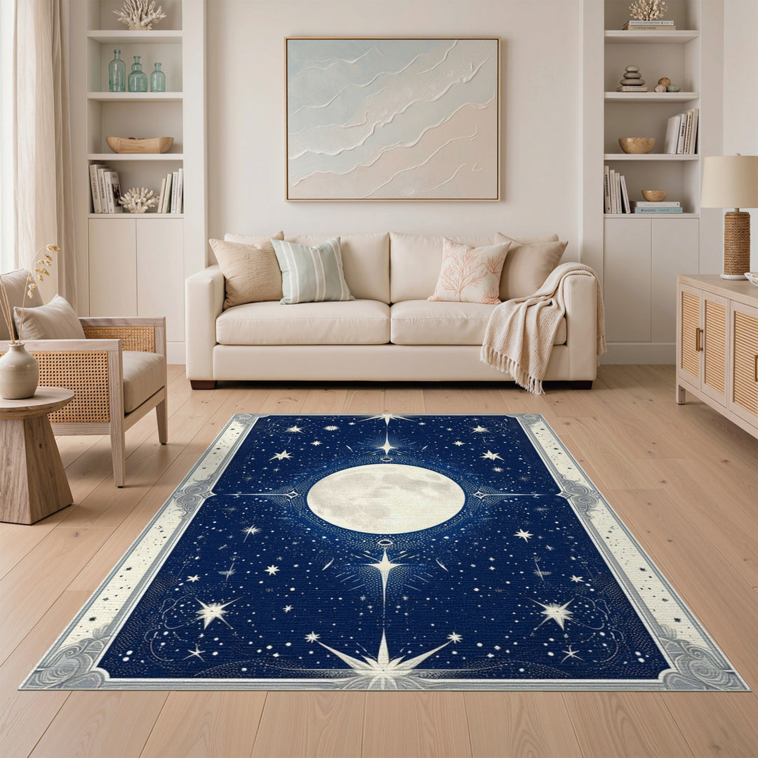 Celestial Moon and Stars Navy Area Rug