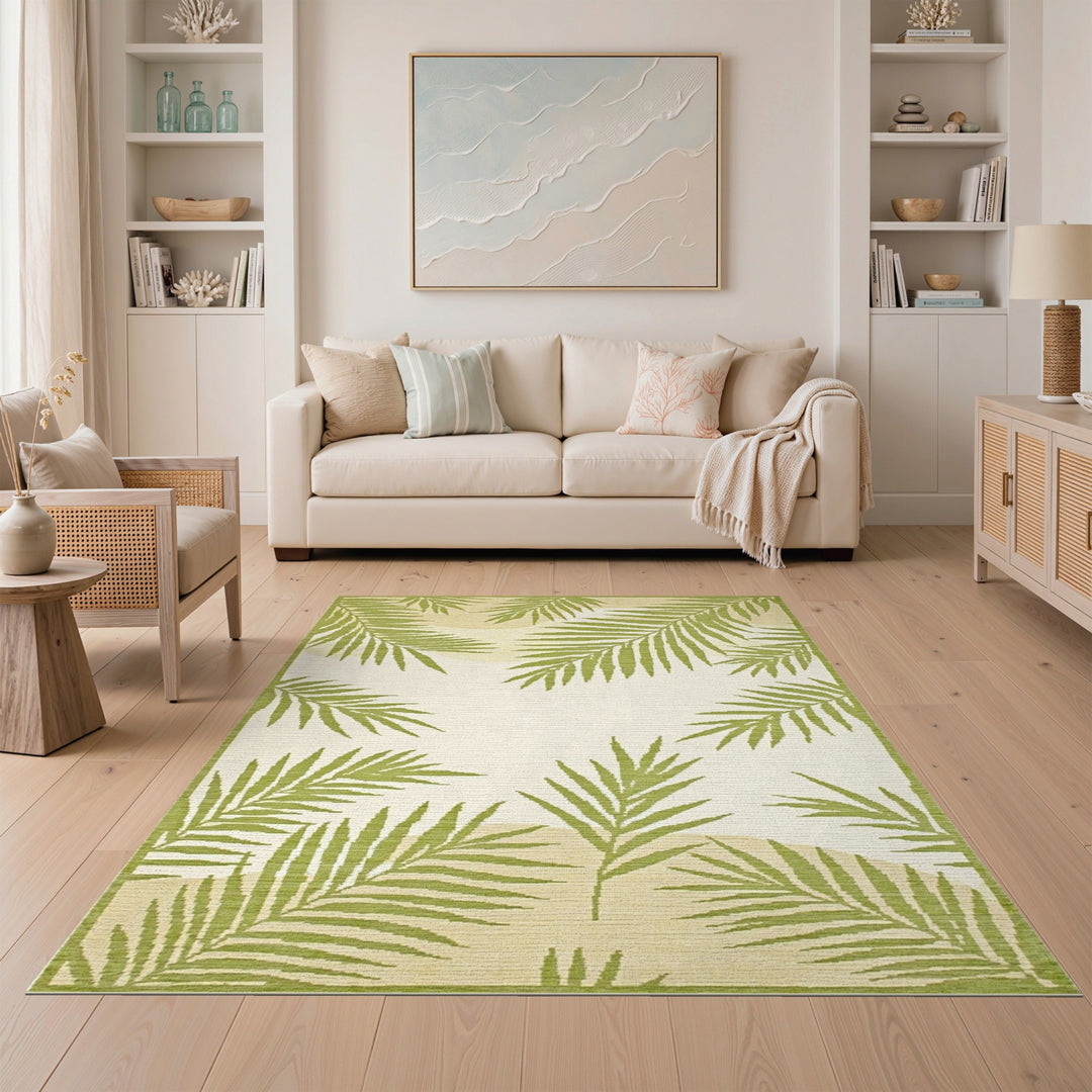 Green Palm Frond Green Area Rug