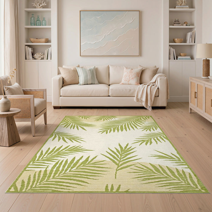 Green Palm Frond Green Area Rug
