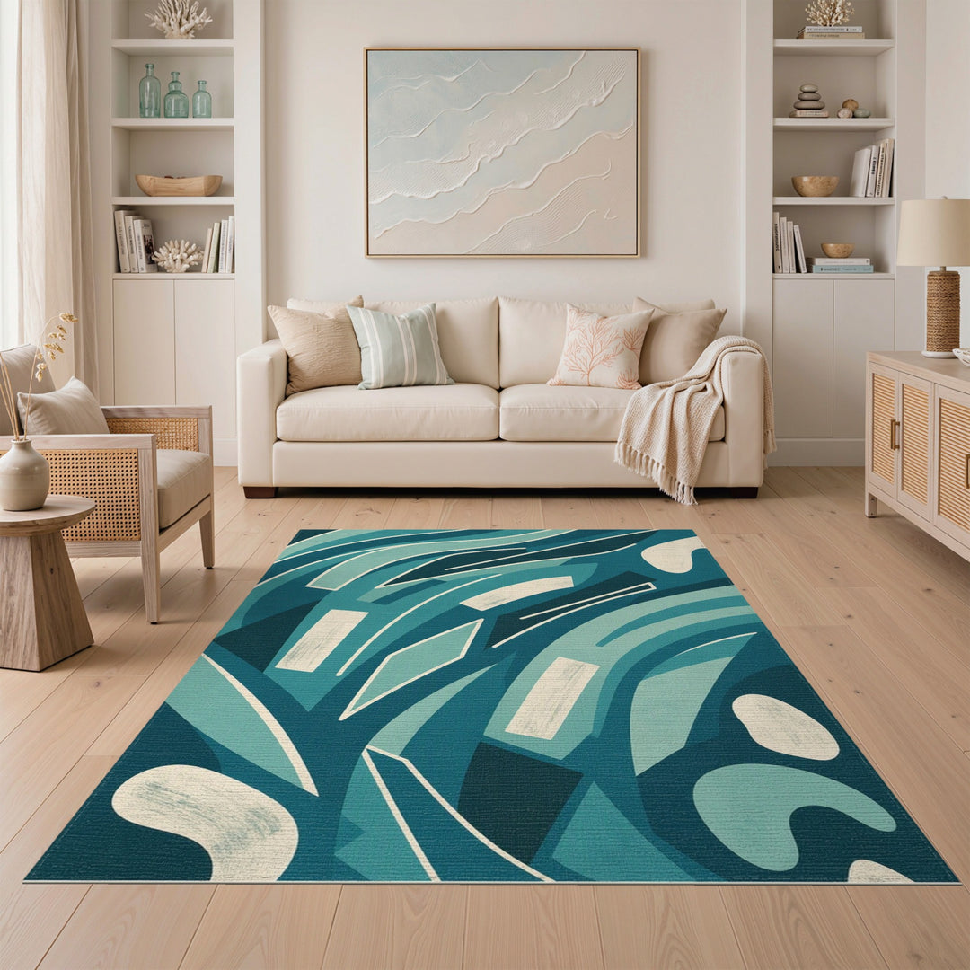 Teal Abstract Flow Area Rug