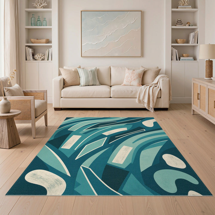 Teal Abstract Flow Area Rug