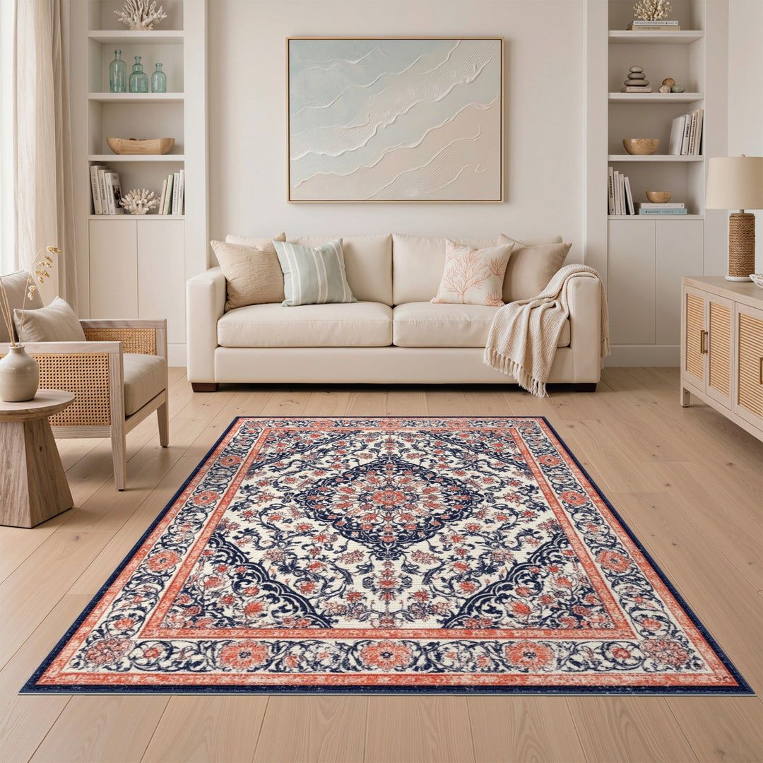 Navy Coral Traditional Persian Area Rug