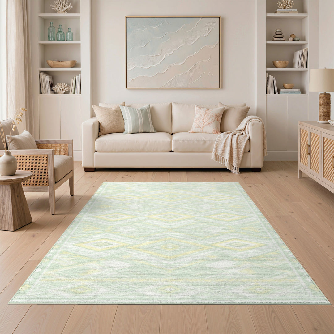Mint Green Geometric Diamond Area Rug