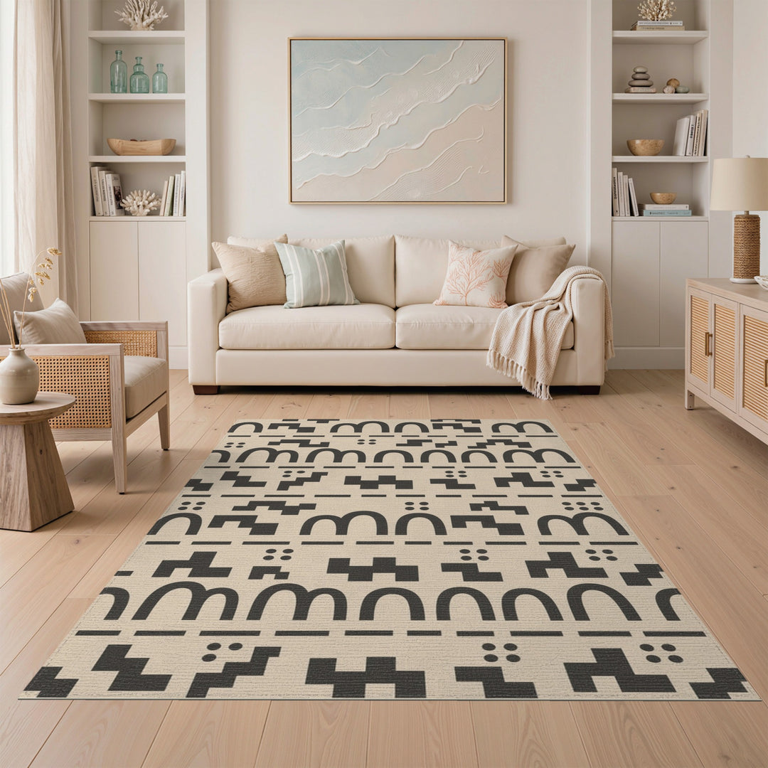 Beige Geometric Modern Area Rug