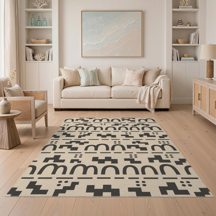 Beige Geometric Modern Area Rug