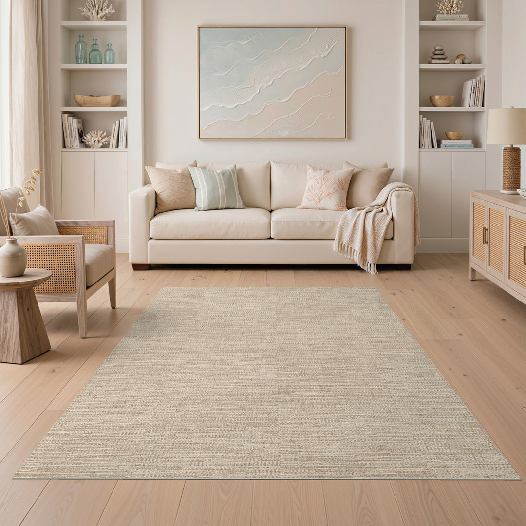 Beige and Neutral Beige Textured Rustic Area Rug