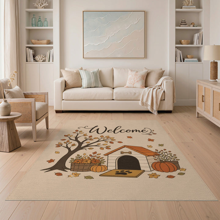 Autumn Welcome Dog House Area Rug