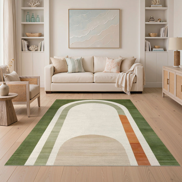 Green Geometric Arch Area Rug