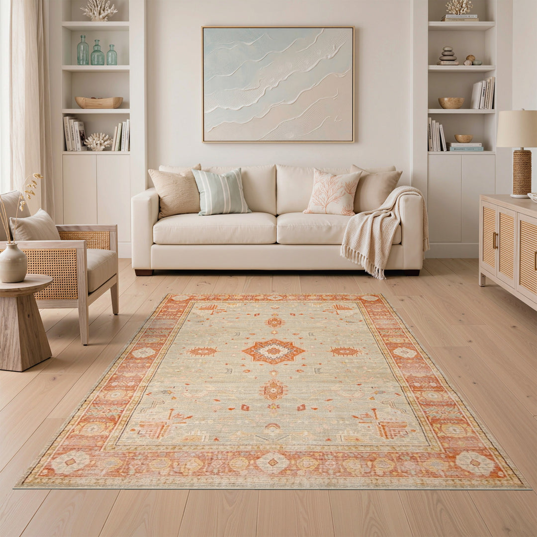 Orange Medallion Distressed Vintage Rug