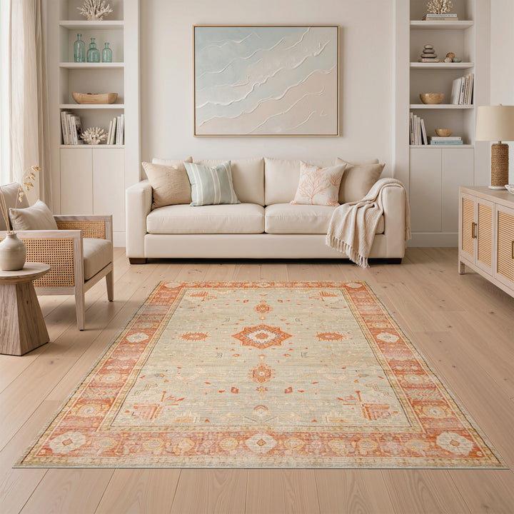 Orange Medallion Distressed Vintage Rug