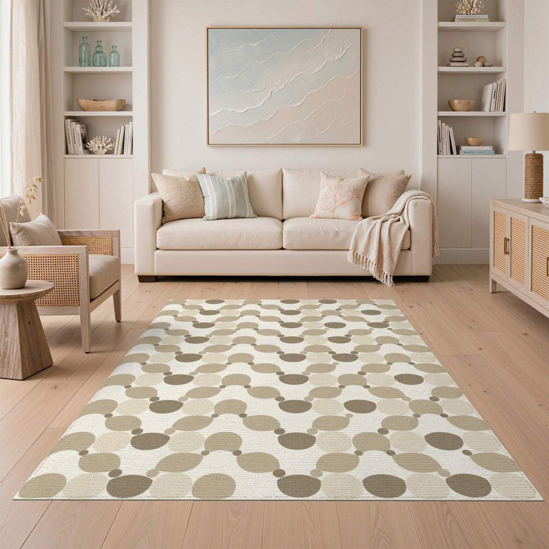Beige and Neutral Beige Geometric Circle Area Rug