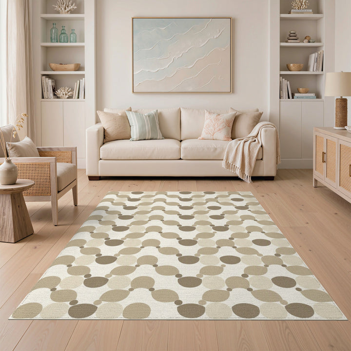 Beige and Neutral Beige Geometric Circle Area Rug