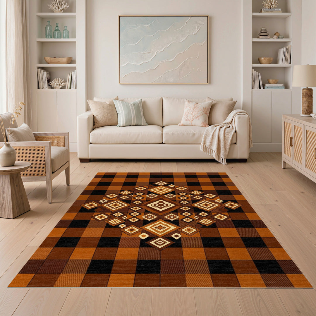 Southwestern Brown Geometric Southwestern Area Rug