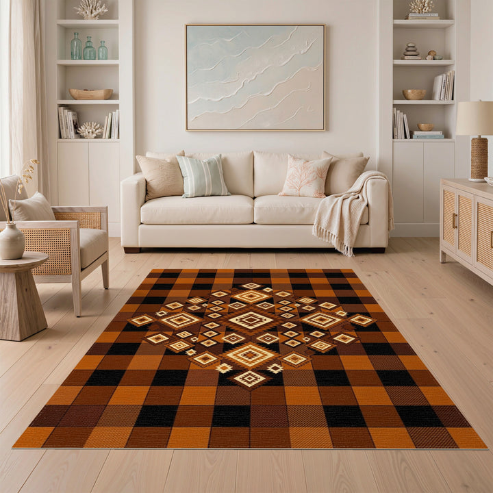 Southwestern Brown Geometric Southwestern Area Rug