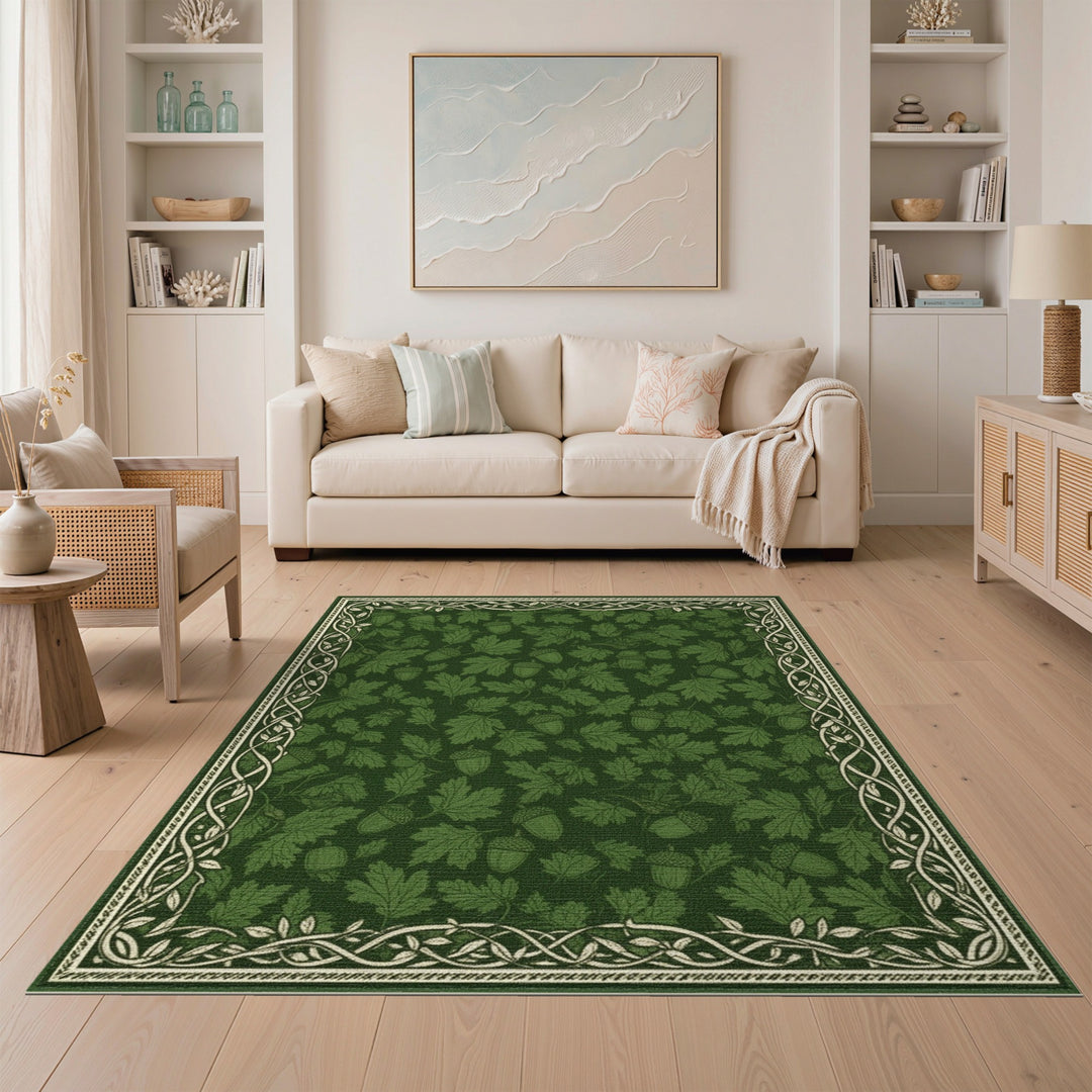 Green Oak Leaf Acorn Area Rug