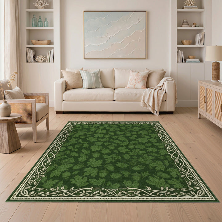 Green Oak Leaf Acorn Area Rug