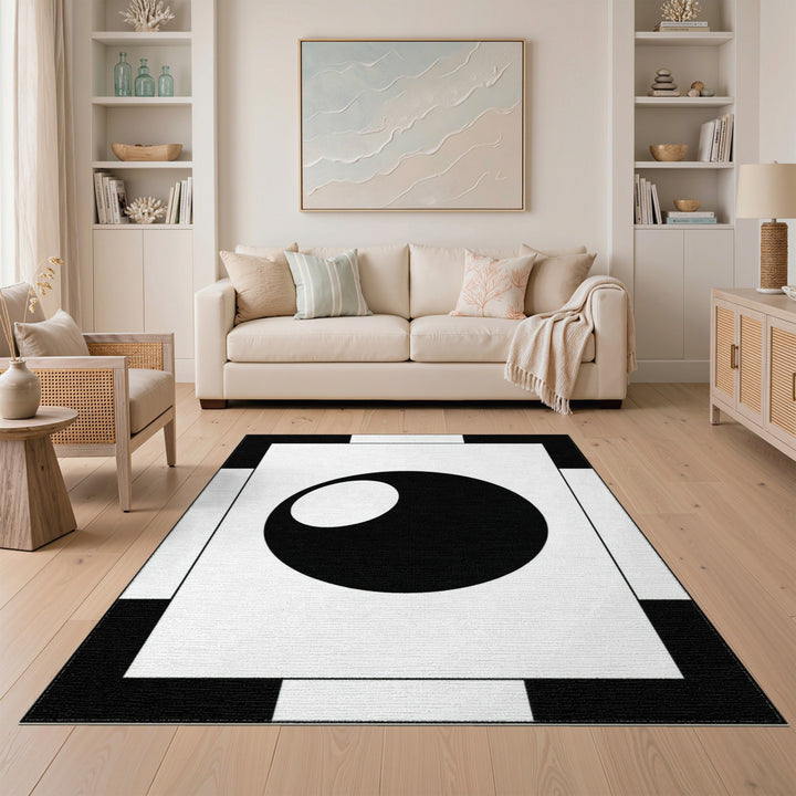 Circle Geometric Modern Black White Geometric Circle Area Rug