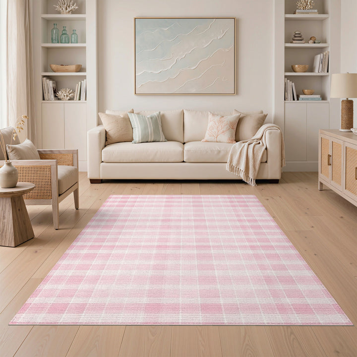 Pink Gingham Checkered Area Rug