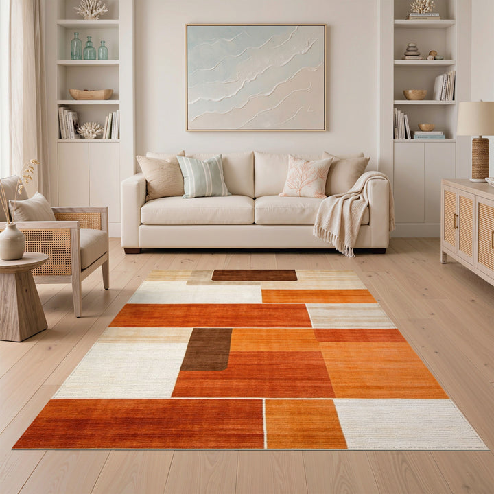 Geometric Brown Tan Area Rug