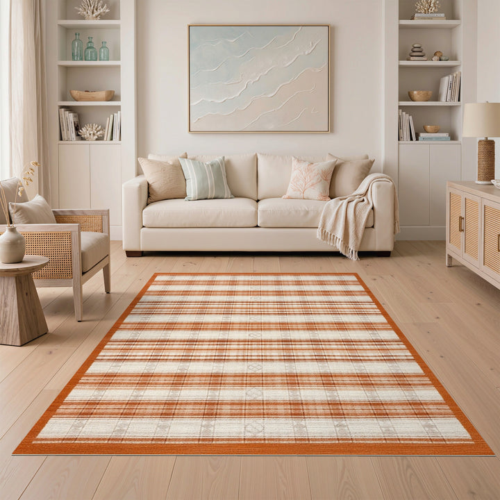 Orange Plaid Farmhouse Area Rug
