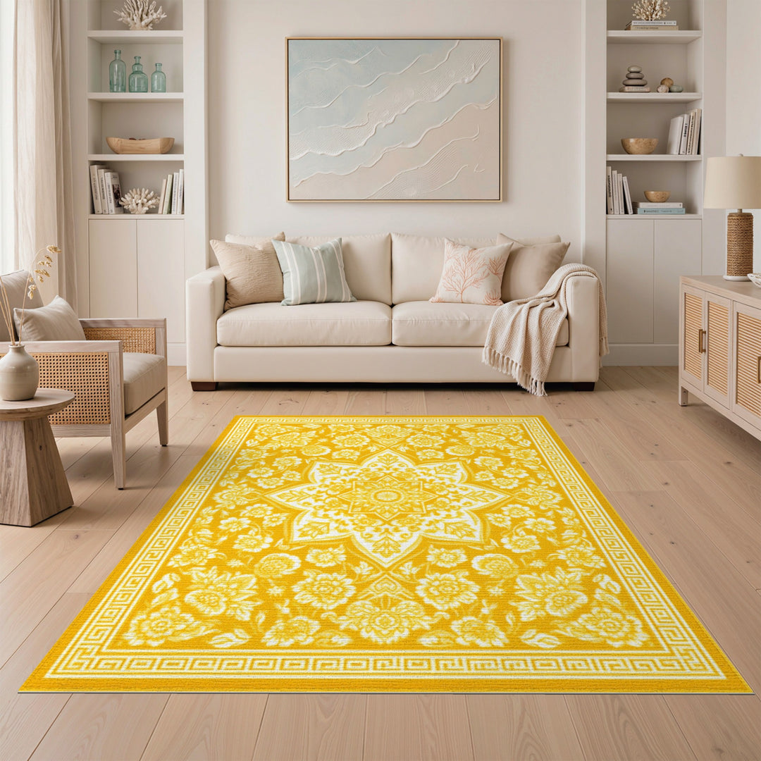 Yellow Floral Vintage Area Rug