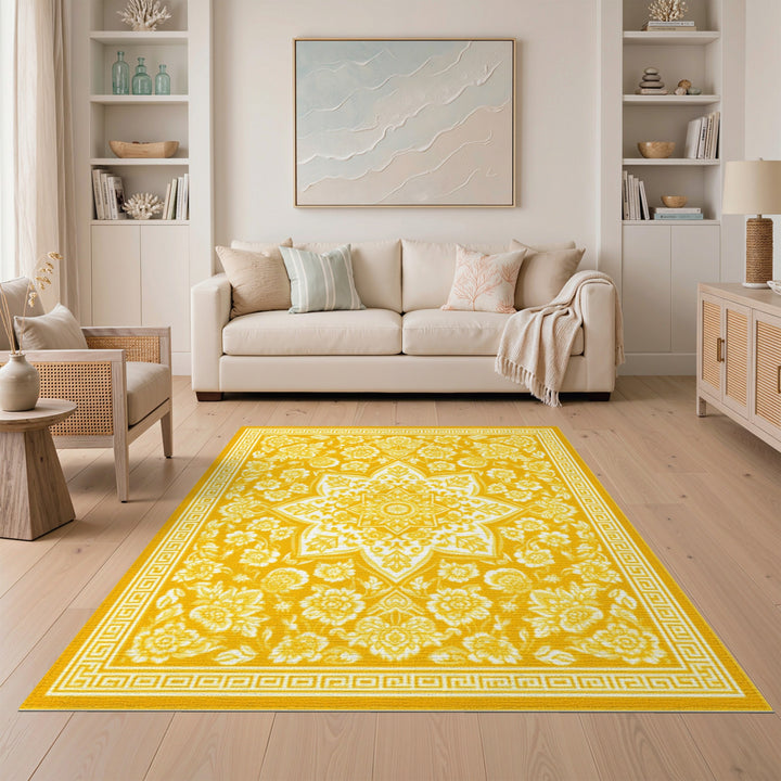 Yellow Floral Vintage Area Rug