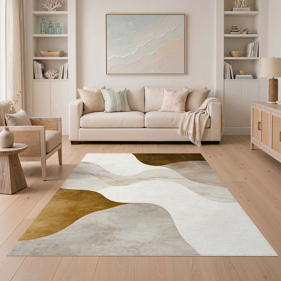 Beige Abstract Wave Area Rug