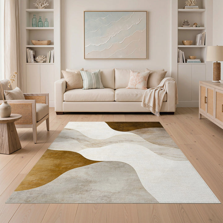 Beige Abstract Wave Area Rug