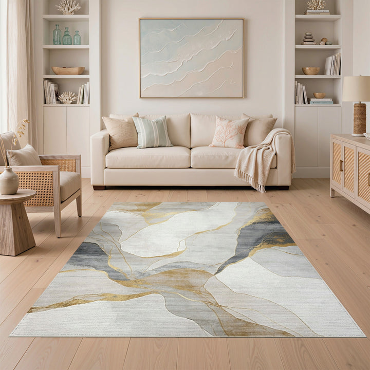 Gold and Silver Abstract Gold Marble Area Rug