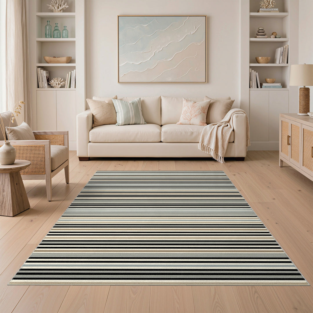 Black White Striped Geometric Area Rug